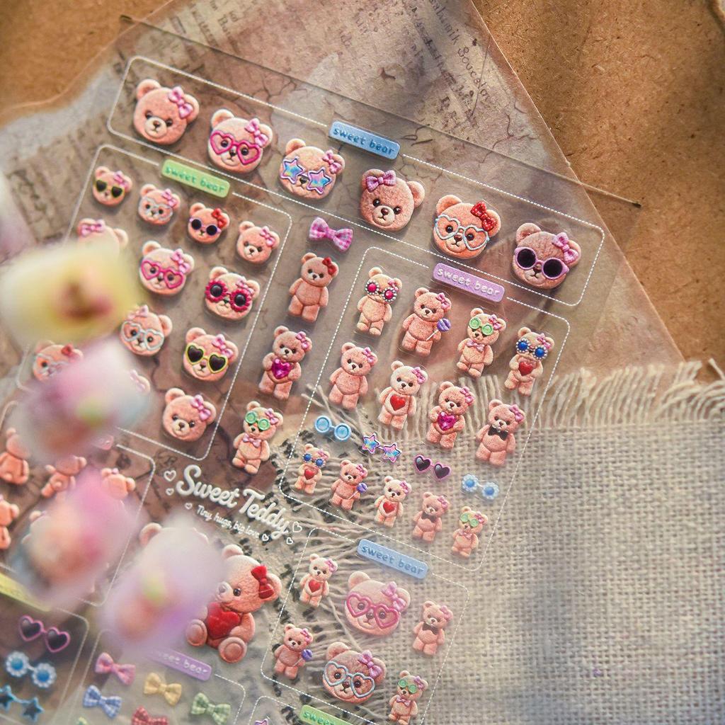 Tomoni Embossed Nail Art Stickers - Cute Bear & Sunglasses Design