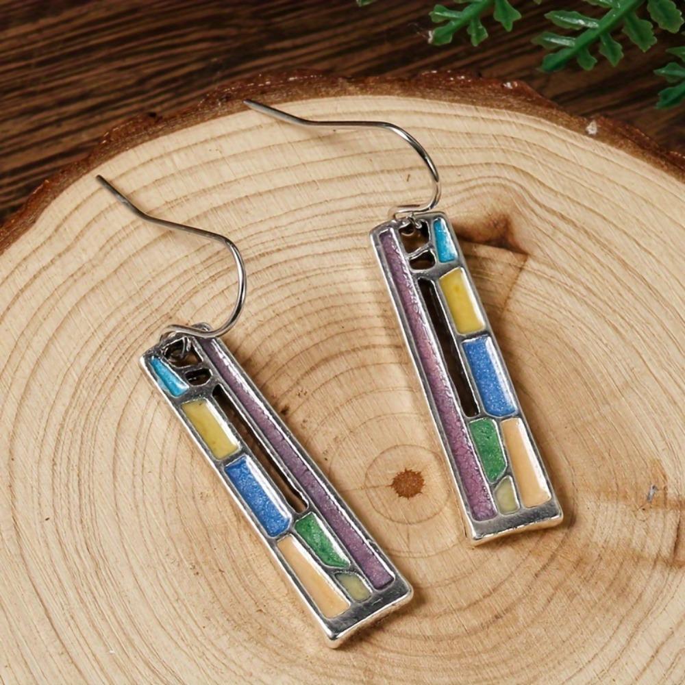 Bohemian Enamel Earrings - Elegant rectangular design, an exquisite women's gift.