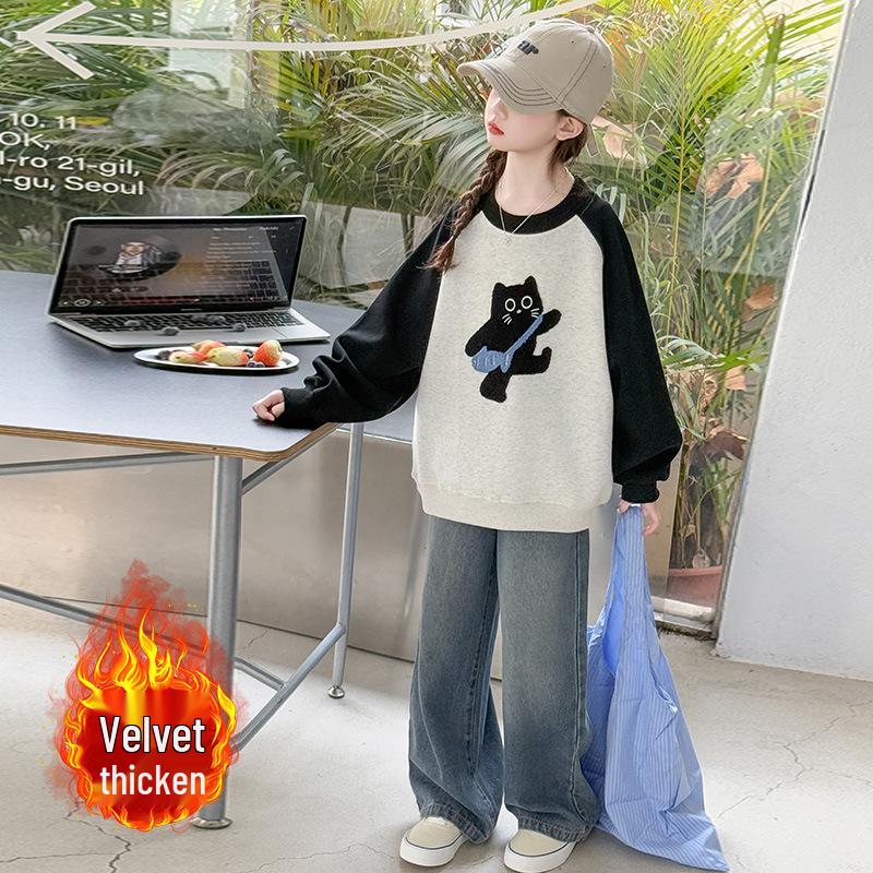 

Fleece-Lined Girls Autumn/Winter Casual Hoodie - 2025 New Fashion Top for Medium/Large Children 150 cm