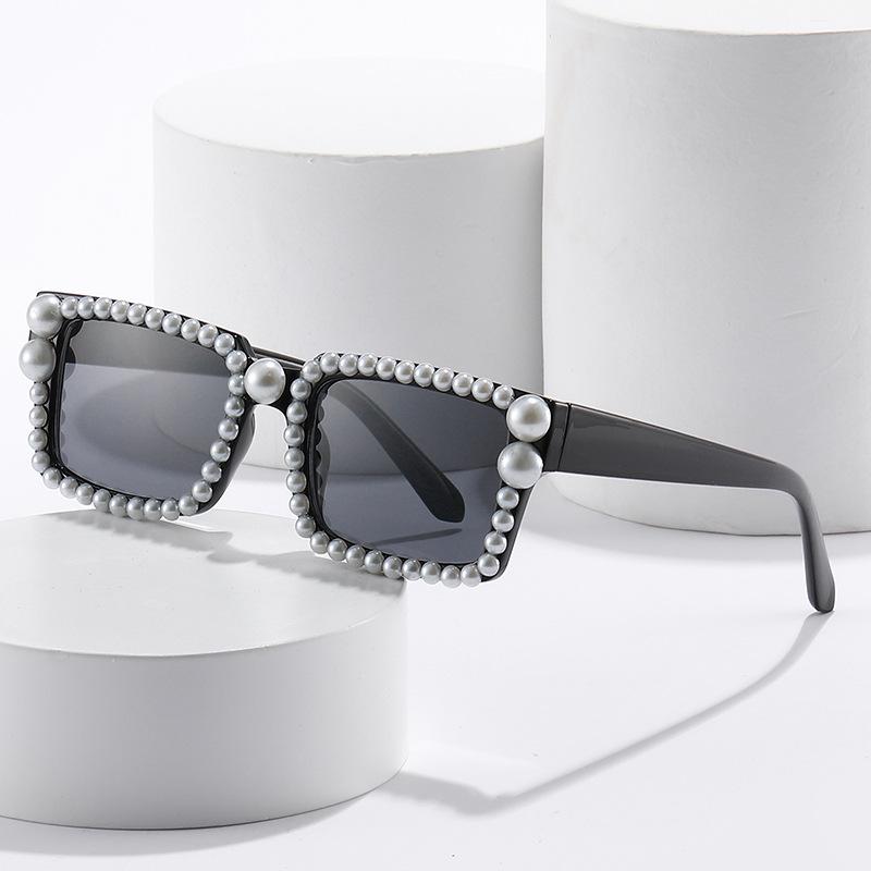 Box Sunglasses, Hip-Hop Diamond-Encrusted Glasses, Pearl Sunglasses For Women