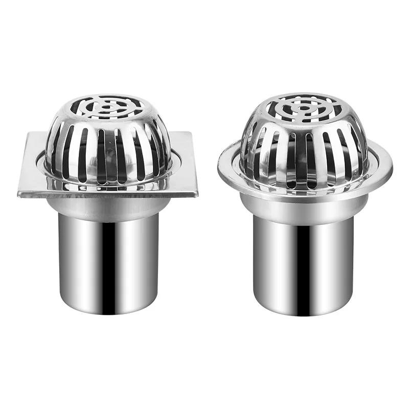 Stainless Steel Thickened Floor Drain with Plug-In Type, Elevated Rooftop Drain, Round Drain Cover, Anti-Clogging Drainage Floor Drain
