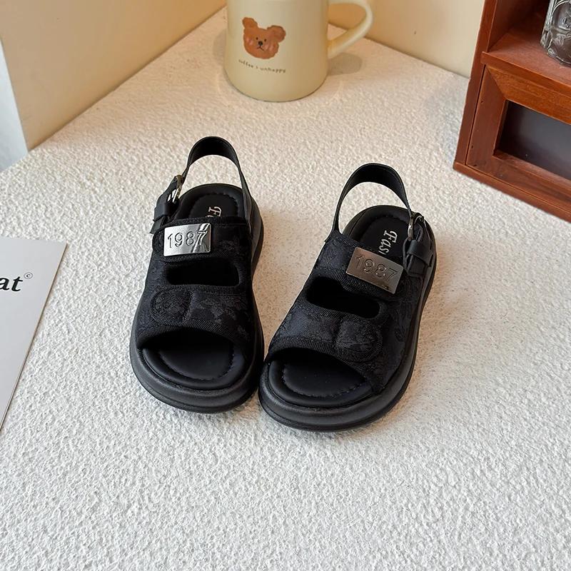 Boys' Casual Beach Shoes with Hook & Loop Strap 2025 New Trend Fashionable Open Toes Medium Big Kids Sandals Soft Anti-skid Chic