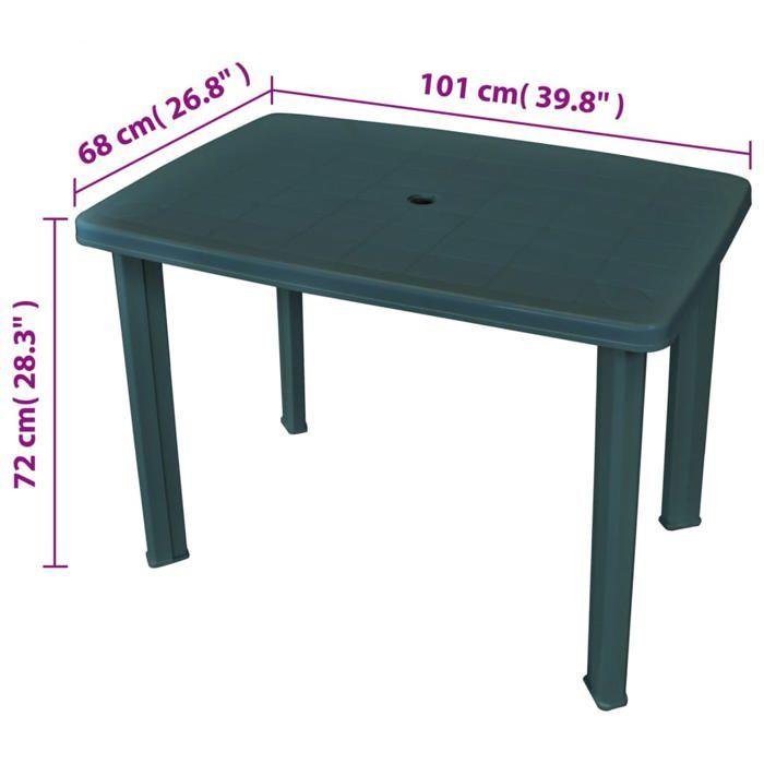 Table de jardin - vidaXL - 101 x 68 x 72 cm - Plastique - Vert - Résistante aux intempéries