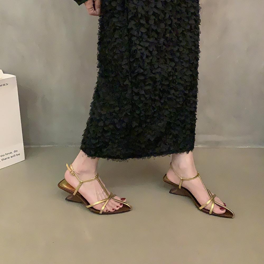 Summer Women's Sandals 2026 Pointed Toe Mid Heels Buckle Sexy Shoes New Trend Designer Pumps Dress Party Sandalias De Mujer