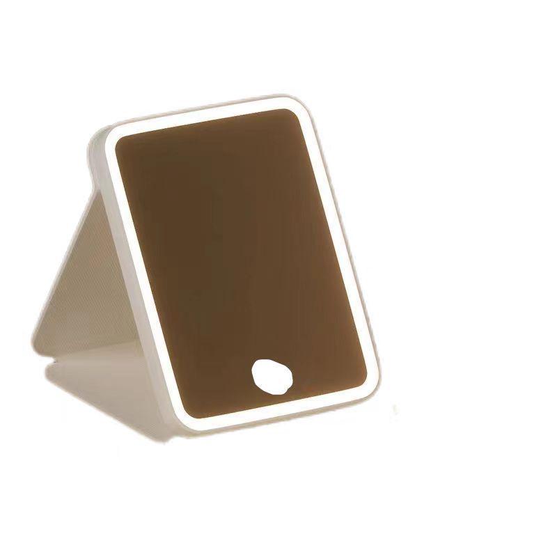 Specchio LED Portatile per Trucco con Design Pieghevole, Chiarezza HD, Ideale per Dormitori Studenteschi e Tavolini da Toeletta.