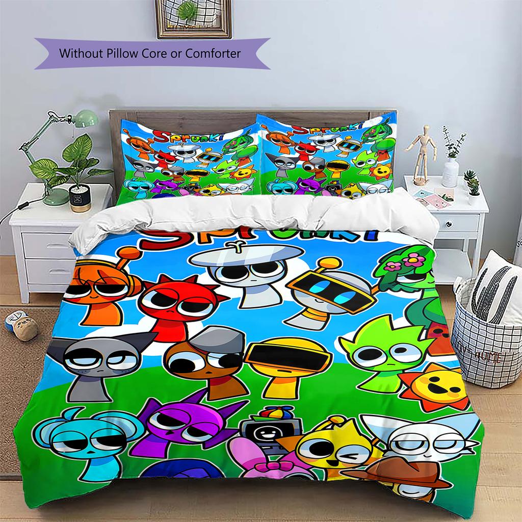 Pościel Wzór Sprunki, Zestaw Kołdra Poszewka na Kołdrę Poszewka na Poduszkę Domowy Prezent Urodzinowy (1 * poszwa na kołdrę + 2 * poszewki na poduszki, bez rdzenia)