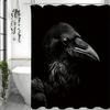 Schwarzer Rabe Duschvorhang, Dekorativer Duschvorhang für Badezimmer, Wasserdichter Duschvorhang mit Haken