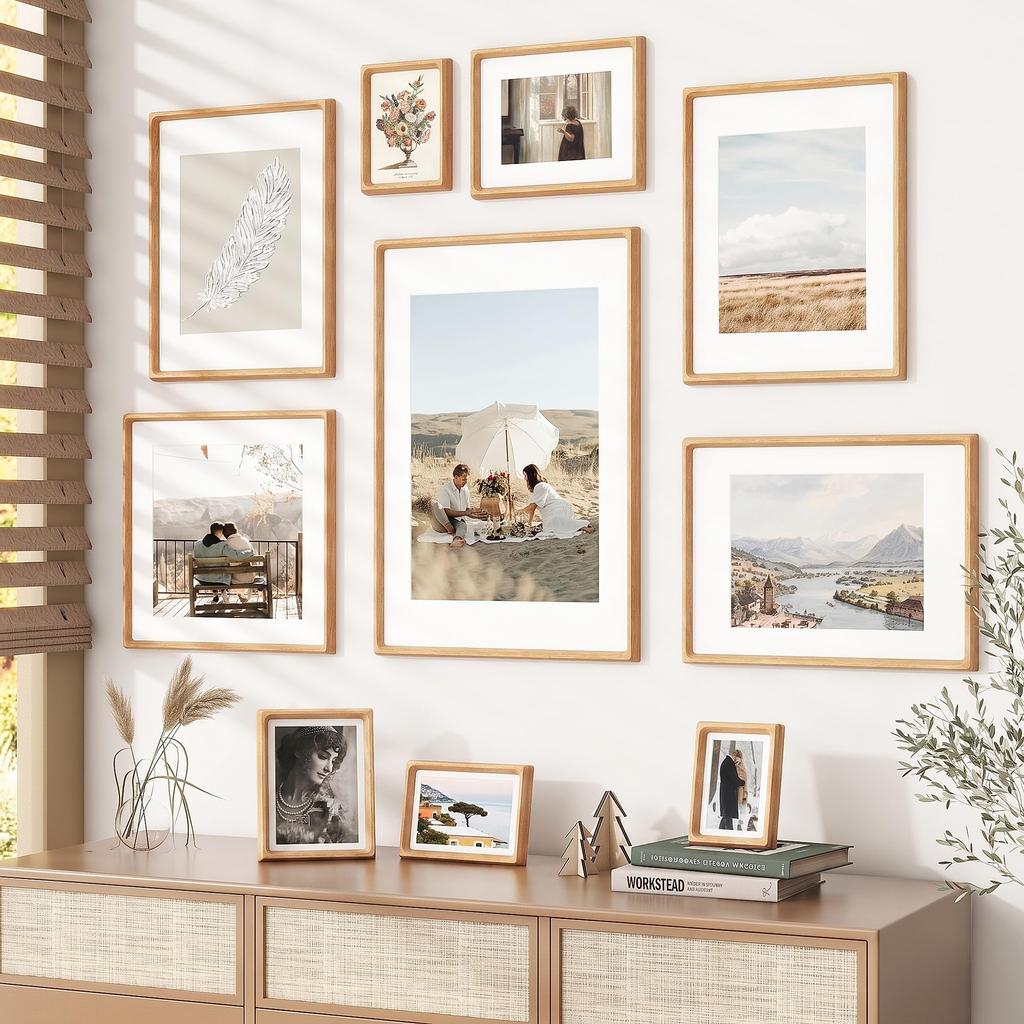 Fun Memories B2 Size Picture Frame Poster Frame Oak Solid Wood Rounded Corners A2 Mat Included Made in USA Wall Photo Frame Gallery Wall x cm