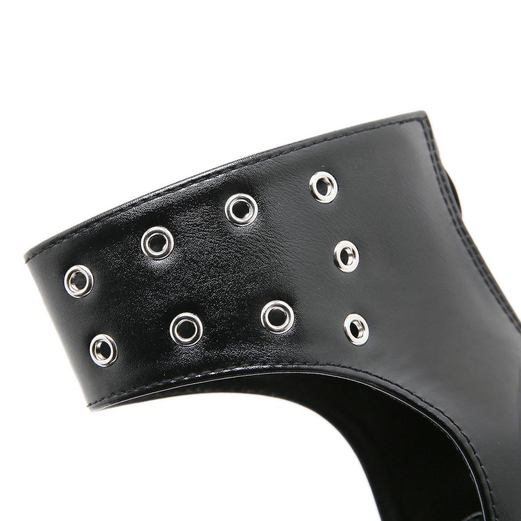 Gdgydh Black Punk Gothic Platform Sandals Open Toe Buckle Strappy Sexy Rivets Thick Heels Footwear Summer Shoes for Women