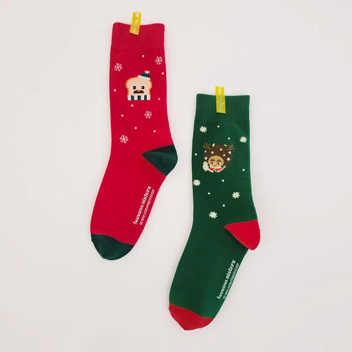 [2SET] [Bread Barbershop X Banana Sisters] Carol Snowflake Pattern Christmas Socks 2 Colors