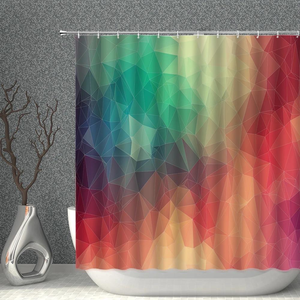 Colorful Geometry Shower Curtain Set Nordic Style Bath Curtains Waterproof Fabric Bathroom Screen Bathtub Home Decor With Hooks