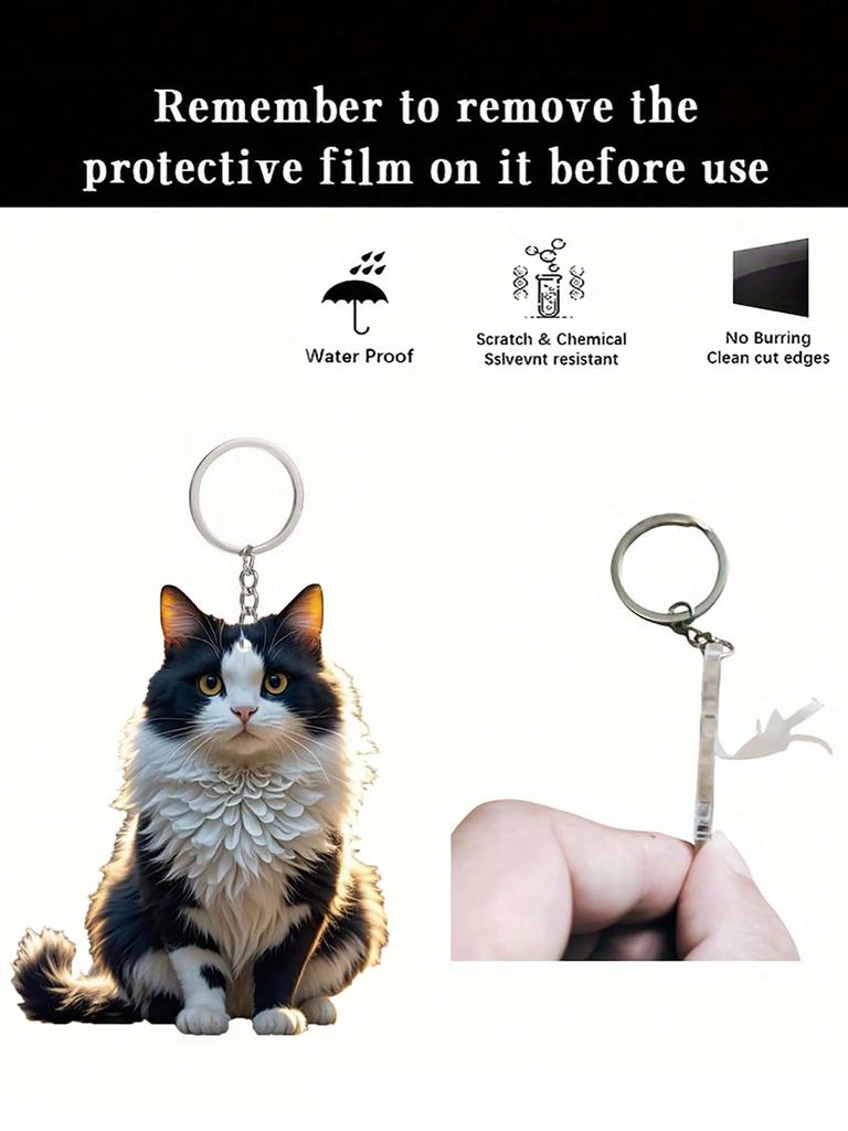 A cute black and white classic style cat keychain animal themed backpack decoration car key pendant pet enthusiast gift