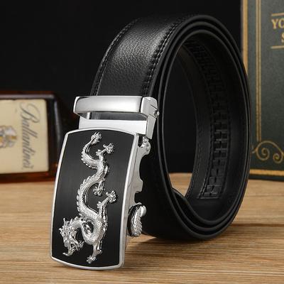 Dragon Logo Alloy Automatic Buckle Belt Business Leisure Style Leather Belt Simple Belt