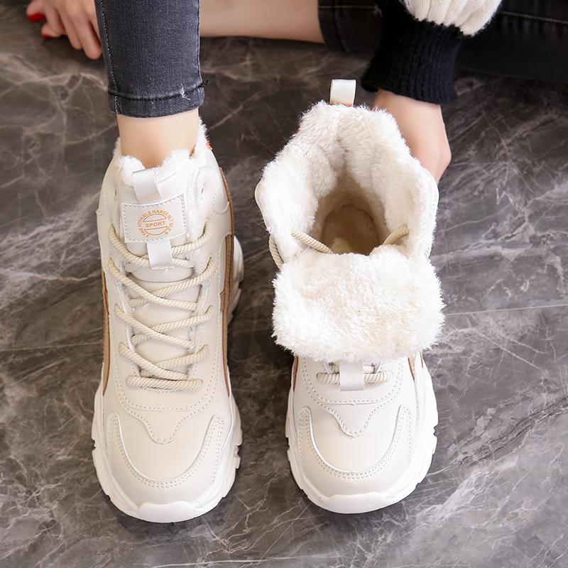 Fashion High-top Women's Snow Boots Plush Warm Cotton Shoes Ladies Anti-slip Winter Outdoor Walking Traveling Shoes Waterproof