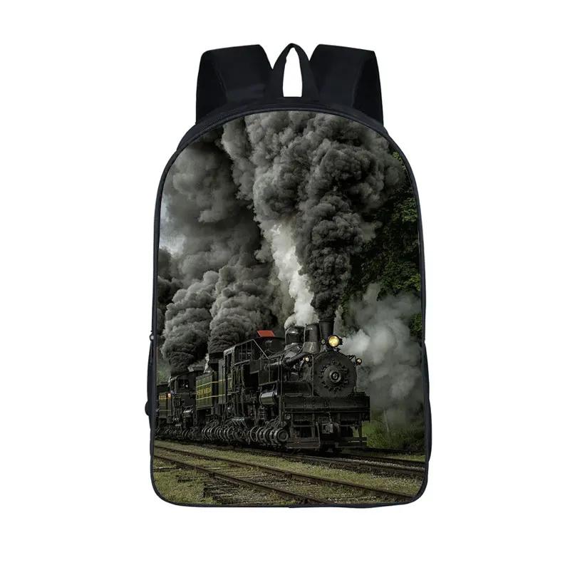 Old-fashioned Steam Train / Locomotive Pattern Backpack for Teenager School Bags Women Rucksack Travel Student Book Bags Gift