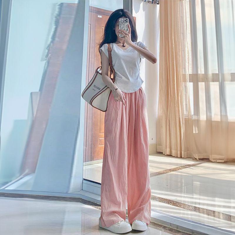 

Women s High Waist Ice Silk Yamamoto Pants - Single/Double Piece, Wide-Leg, Loose Fit, for Summer, Spring, Autumn 3XL for 145-160 jin розовый