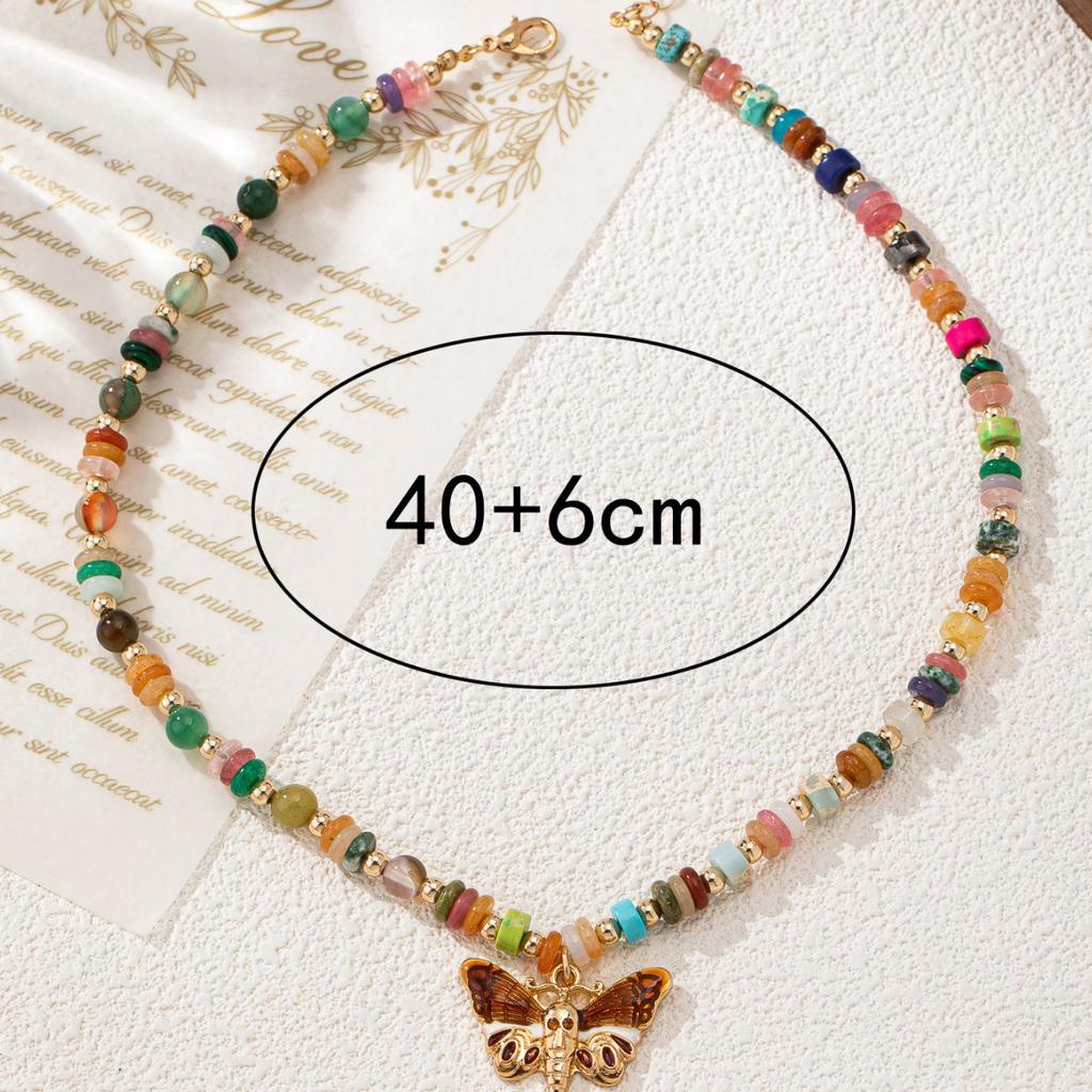 New self-developed new handmade colored stone hanging butterfly pendant necklace light luxury