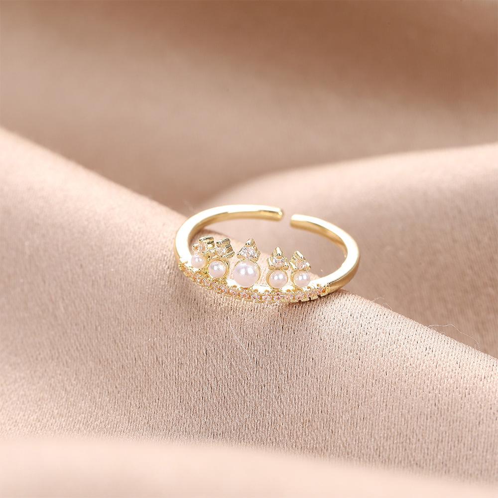 Золотой Серебряный Цвет Медь Инкрустация Цирконий Форма Короны Браслеты-Кольца Для Женщин Регулируемый Пальцевой Аксессуар