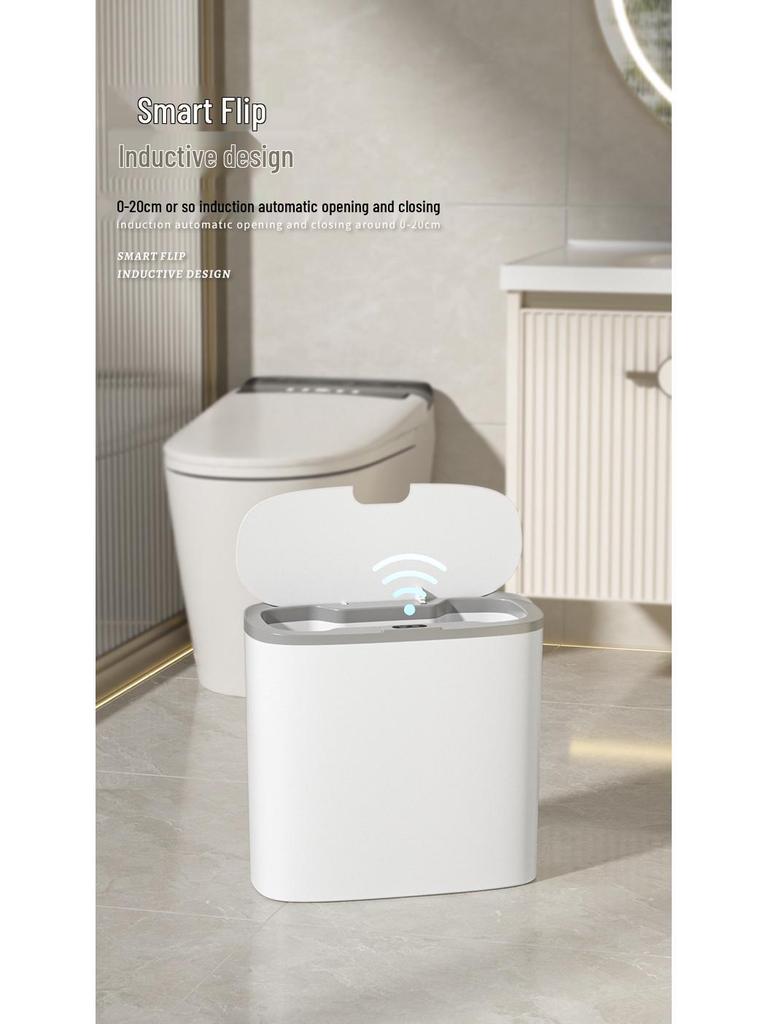 Smart Bathroom Sensor Trash Can - Quiet Flip-Top with Gentle Open/Close