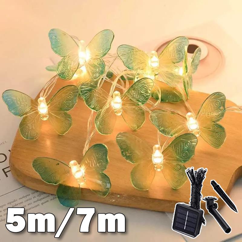 LED Solar Butterfly Fairy Lights String Outdoor Fairy Lamp Room Curtain Light for Girls Birthday Wedding Party Garden Decoration