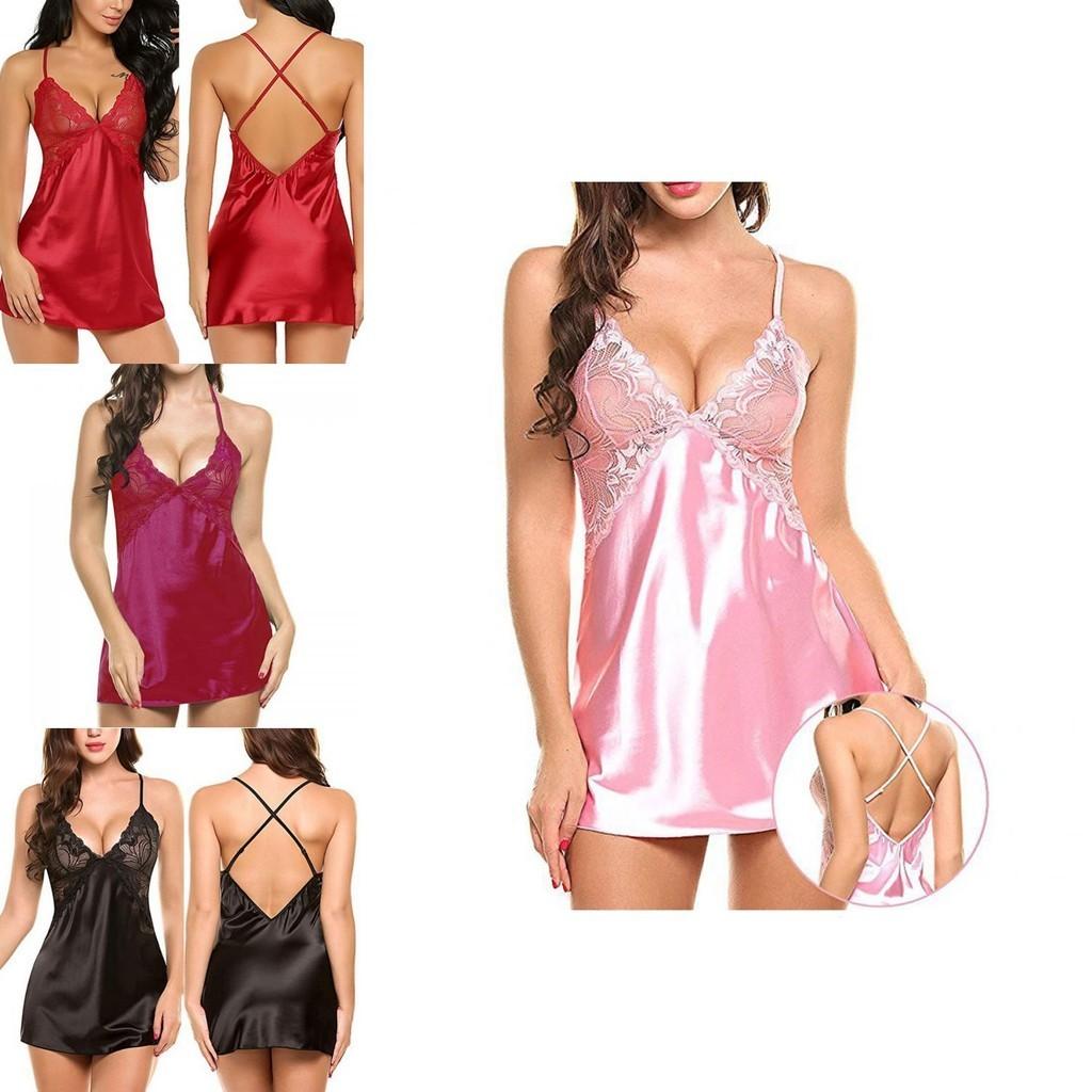 Women Sexy Lady Lace Sleepwear Satin Nightwear Lingerie Pajamas Suit Size Sxl