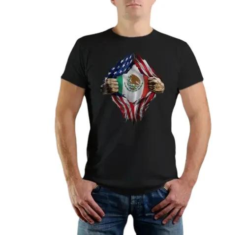Mexican Blood Inside Me Creative Design Mexican American Flag TShirt Summer Cotton Short Sleeve ONeck Mens T Shirt New S3XL