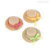 2Pcs Mini Miniature Straw Hat With Bow Doll Ornament Straw Hat Doll House Hand Weaved Dollhouse Accessories