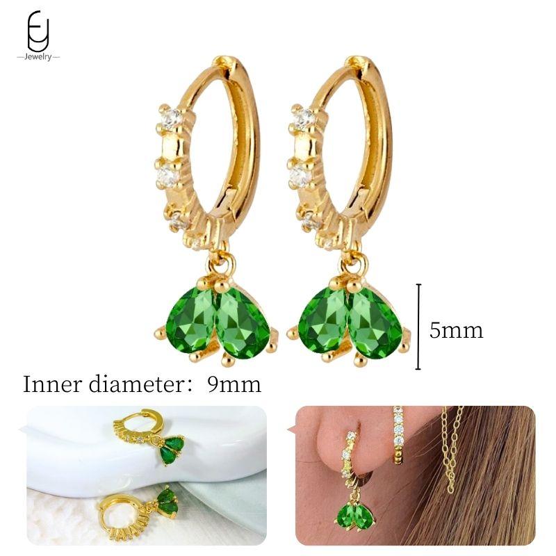 925 Silbernadel Grüne Zirkon Gold Ohrringe Herz Creolen für Damen Zarte Steckerohrringe Luxuriöser Schmuck Geschenke