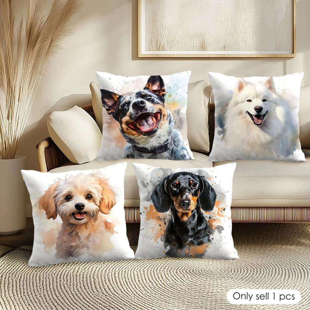 Pet Dog Art Cushion Cover Pillowcase Ultra Soft Skin Friendly Fabric Cloud Like Comfort Concealed Zipper