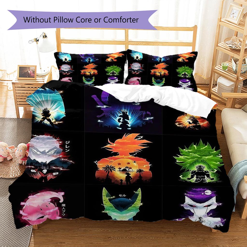 Pościel z wzorem DRAGON BALL, Zestaw kołdry Poszewka na kołdrę Poszewka na poduszkę Domowy Prezent Urodzinowy (1 * poszwa na kołdrę + 2 * poszewki na poduszki, bez rdzenia)
