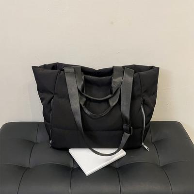 Women Puffer Tote Handbag Large Capacity Quilted Top Handle Bag Solid Color Puffy Shoulder Bag Ladies Commute Bag