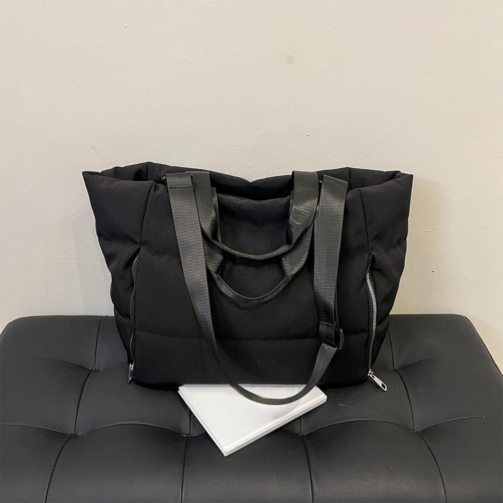 Women Puffer Tote Handbag Large Capacity Casual Padded Bag Solid Color Quilted Top Handle Bag Ladies Commute Bag