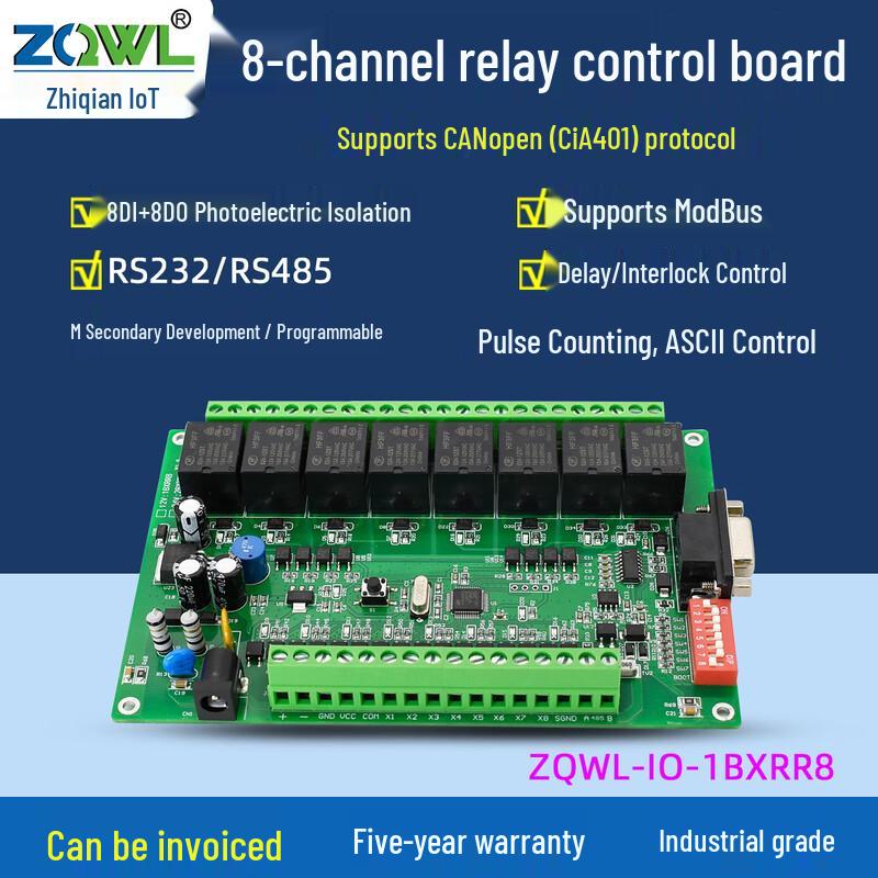ZhiQian IoT 8-Channel Serial Relay IO Control Module