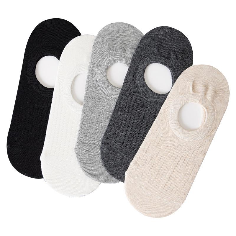 5 Pairs of Spring and Summer Thin Mesh Invisible Socks Women's Non-slip Non-drop Heel Bone-less Sweat Breathable Shallow Boat Socks