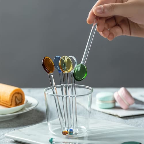 7-Piece Set of Muddlers and Stirring Spoons for Desserts, Coffee, and More. Stylish and Stylish Glass Spoons for Commercial Use, Beverage Stores, and