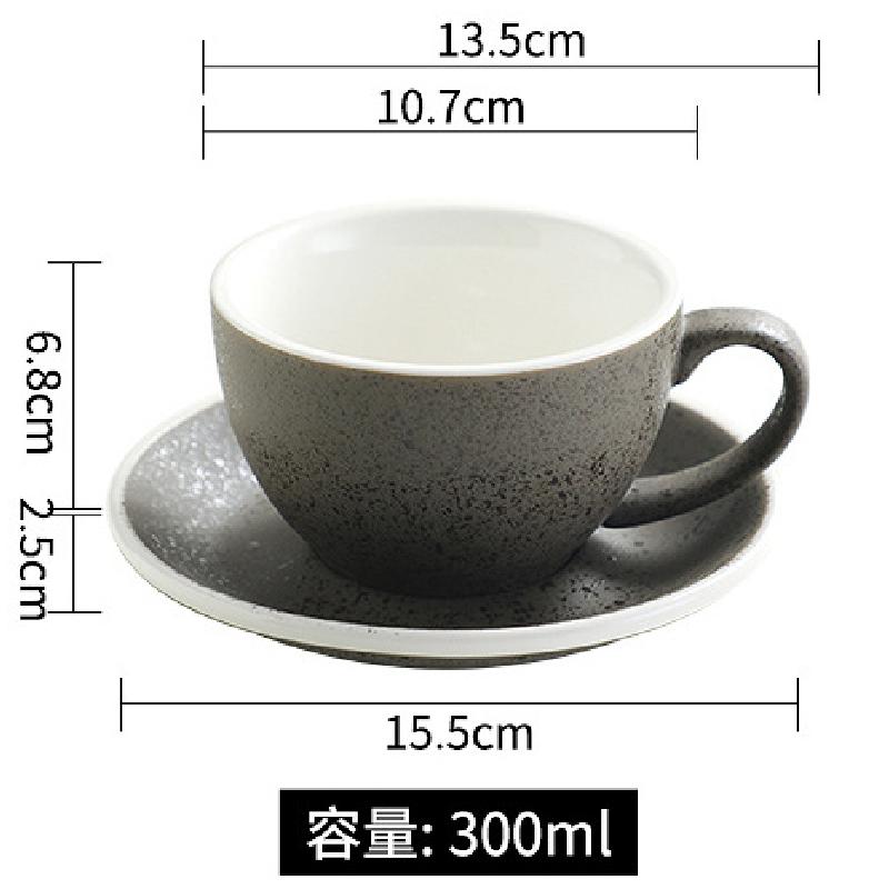 Ceramic Retro Granite Coffee Cup and Saucer Set Espresso Latte Cappuccino Mug Pull Flower Mug Teacup Home Drinking Utensils