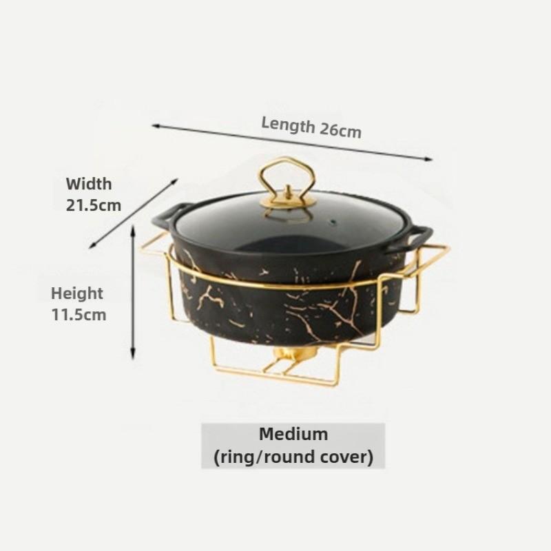 Marble Gold Pattern Nordic Double Ear Ceramic Pot Household Round Soup Pot Tableware Creative Casserole Rack With Candle Holder