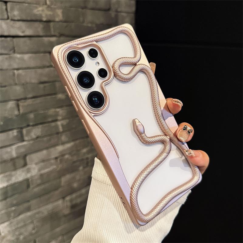 3D Schlangen Handyhülle für Samsung Galaxy S25 Ultra S24 S23 FE S22 A56 A36 A26 A06 A16 A55 A54 A15 A14 Galvanisiert Hohl Stoßstangenabdeckung