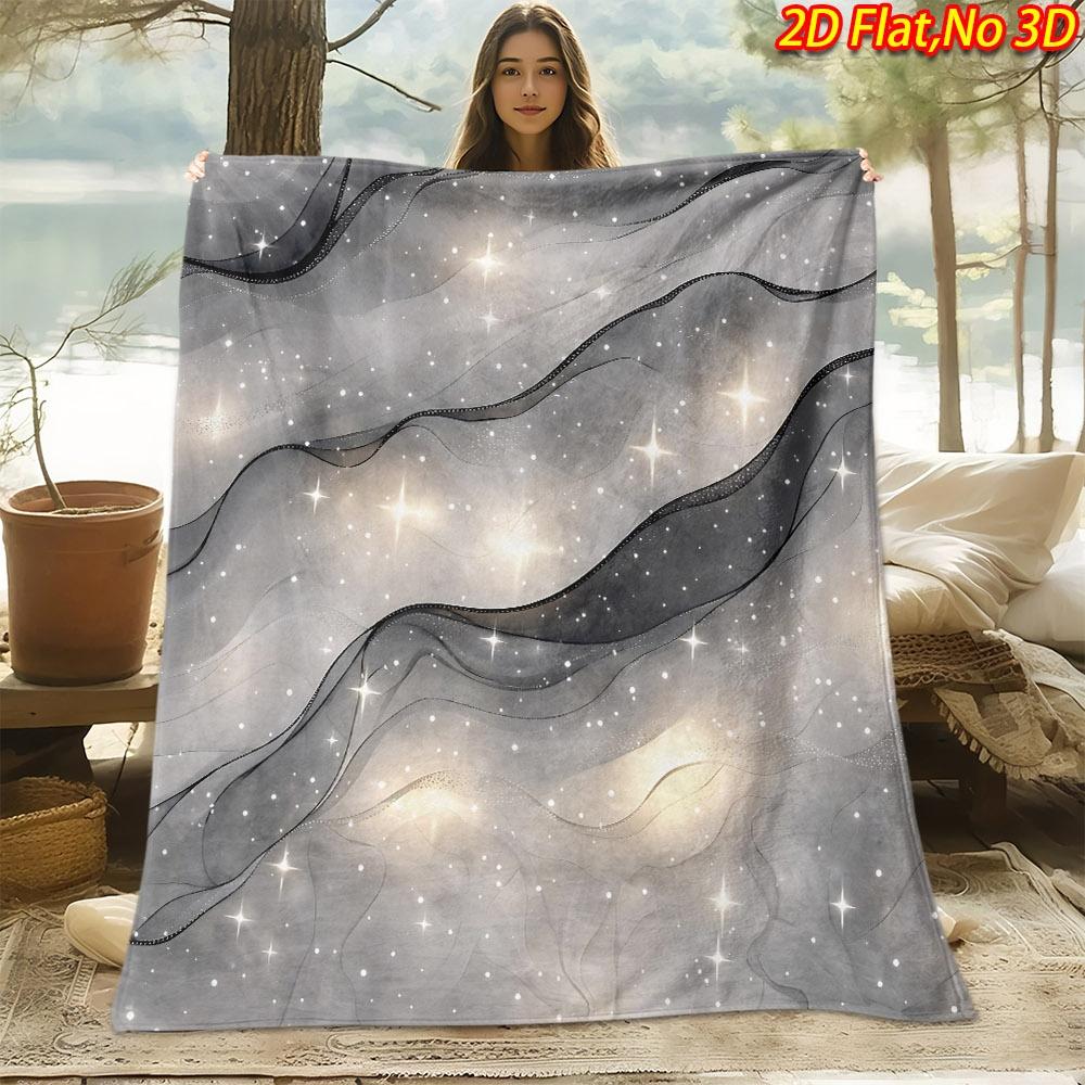 1pc Starry Sky Wave Light & Shadow Blanket - Soft Flannel Suitable for All Seasons, Modern Bedspread/Throw with Wave & Print, Machine Washable Polyest