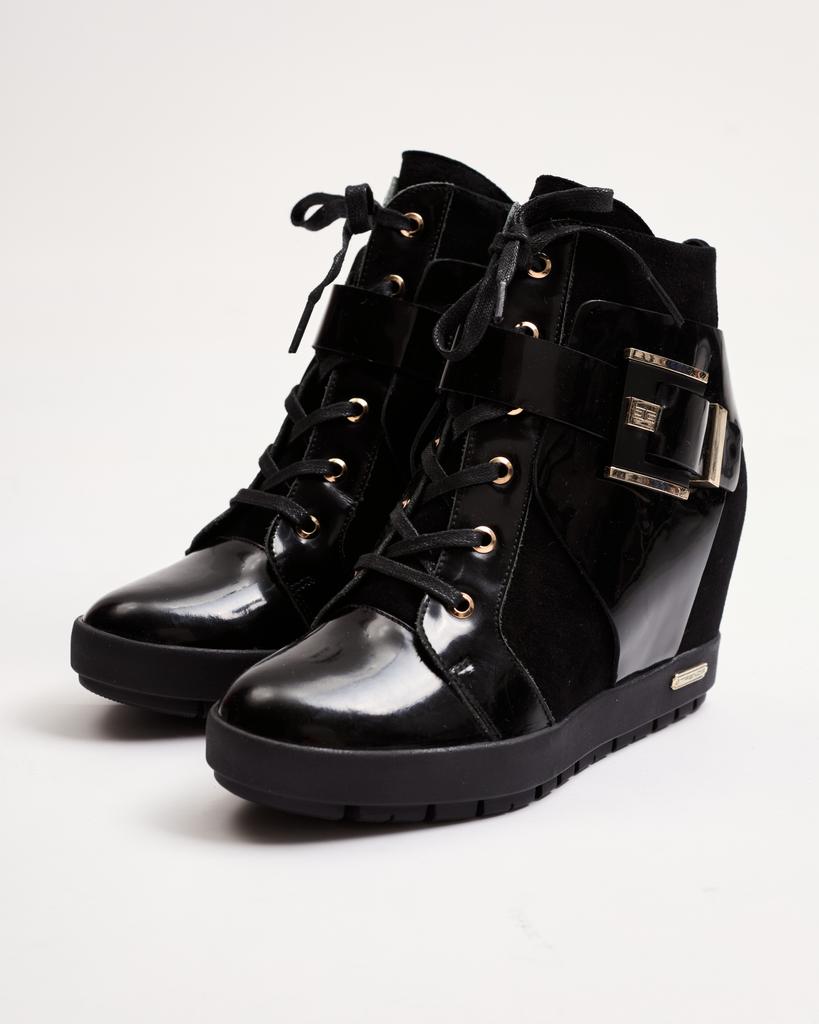 Antonio Gelo Wedge Boots 39 Black Leather