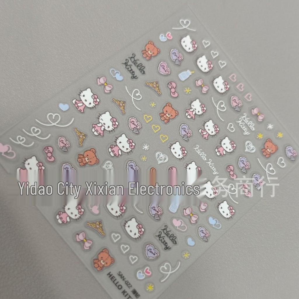 Hello Kitty 3D Embossed Nail Art Stickers with Heart, Bear, Pen Holder, Water Cup, and Camera Ornaments