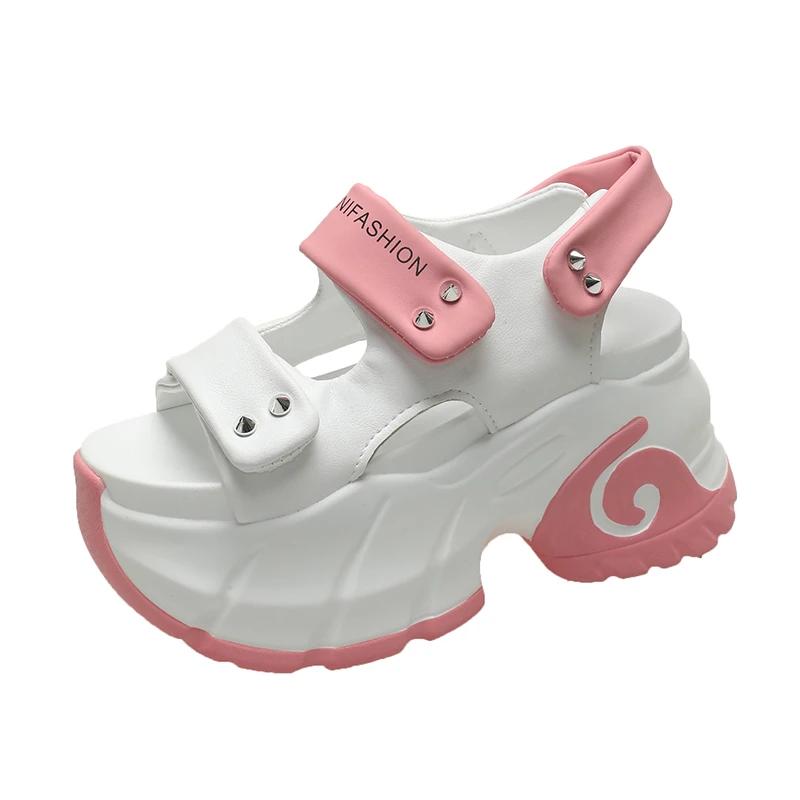 Fashion Women Leisure Chunky Platform Sandals Peep Toe High Heels New Gladiator Slippers Woman Trendy Summer Leather Beach Sandals 8.5CM