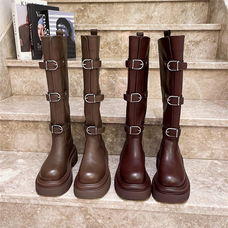 New Knee High Women Boots Winter Solid Color 2024 High Quality Fashion Designer Mid Heels Outdoors Women Shoes Botas Mujer