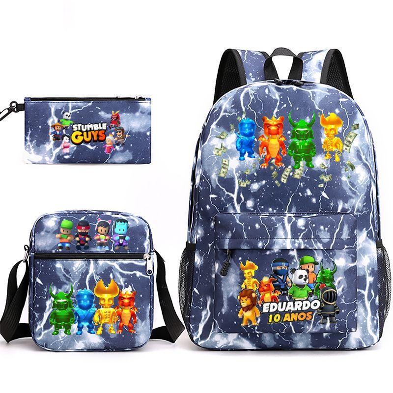 Large Capacity Schoolbag with Shoulder Strap; Student Three-piece Pencil Case Set