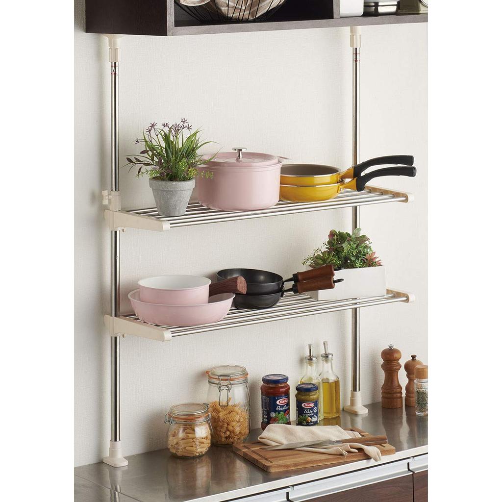 Bestco Stainless Steel Tension Kitchen 2 Wide Warm Rack, Tier, Shelf, Gray, NY-1001