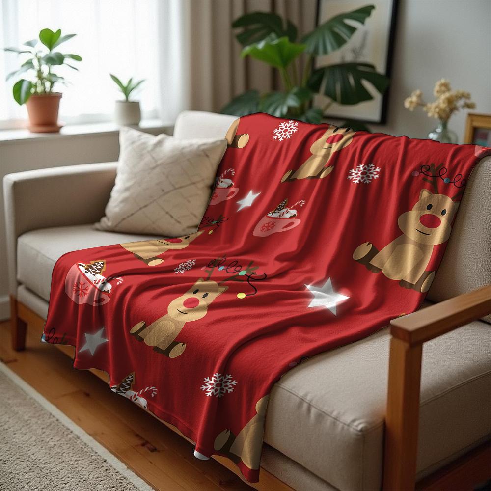 Red Xmas Flake Cartoon Anime Print Flannel Blanket Soft Warm Throw for Kids Bedroom Sofa Christmas Office Car