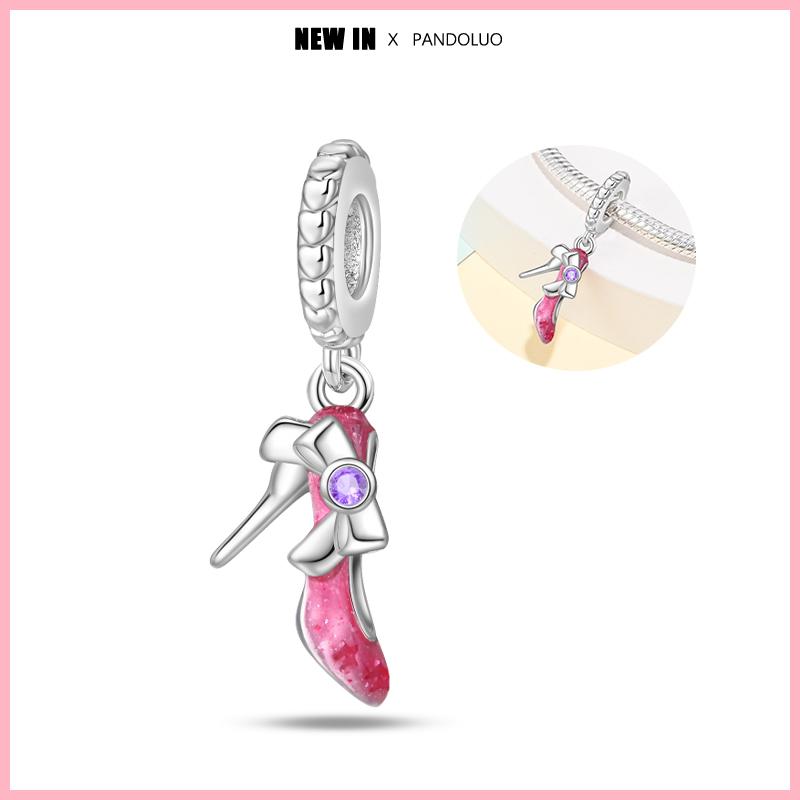 Copper Fashion Pink Princes Skirt Bag Lipstick Heart-Shaped Charm Bead Fit Original 3Mm Woman Bracelet Jewelry Gift