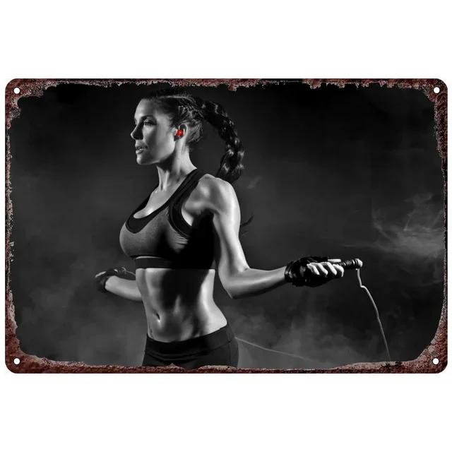 Vintage Fitness Workout Metal Tin Signs  Muscle Women Wall Posters for Garage Game Room Gym Cafe Living Room Club Bar  Home Deco
