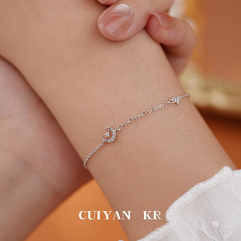 Cui Yan S925 Sterling Silver Korean Star & Moon Bracelet for Women - Elegant Daily Jewelry
