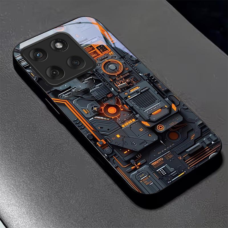 Mech Circuit Core Black Glass Phone Case For Motorola Moto Edge 70 60 Fusion 50 Ultra 40 Neo 30 Pro 20Lite 60s 50Neo Black Cover